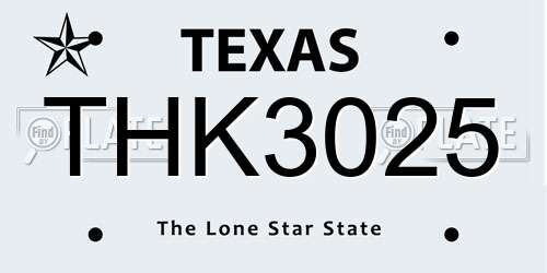 THK3025 Texas License Plate
