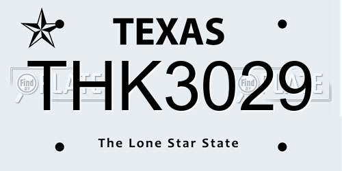THK3029 Texas License Plate