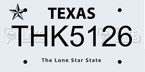 THK5126 Texas License Plate
