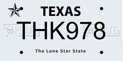 THK978 Texas License Plate