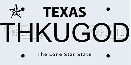 THKUGOD Texas License Plate