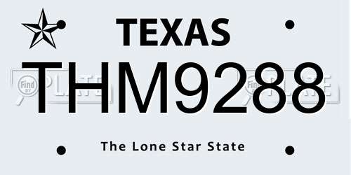 THM9288 Texas License Plate