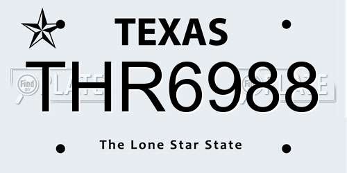 THR6988 Texas License Plate