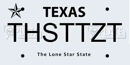 THSTTZT Texas License Plate