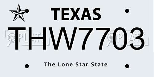 THW7703 Texas License Plate
