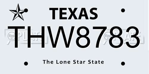THW8783 Texas License Plate