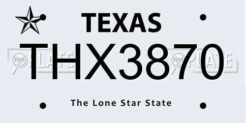 THX3870 Texas License Plate
