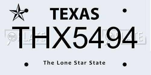THX5494 Texas License Plate