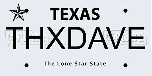 THXDAVE Texas License Plate