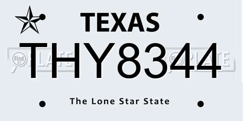 THY8344 Texas License Plate