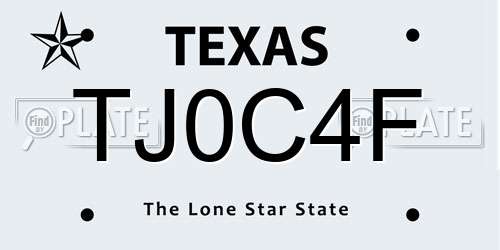 TJ0C4F Texas License Plate