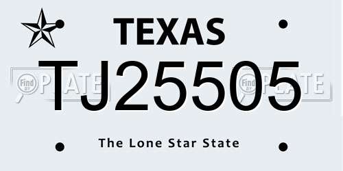 TJ25505 Texas License Plate