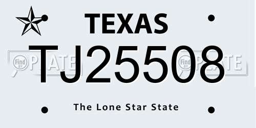 TJ25508 Texas License Plate
