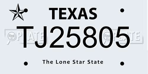 TJ25805 Texas License Plate