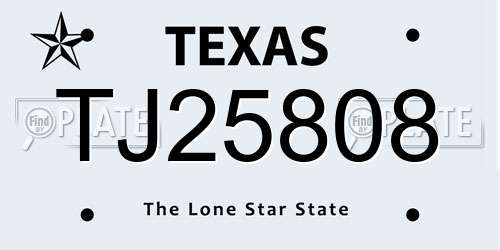 TJ25808 Texas License Plate