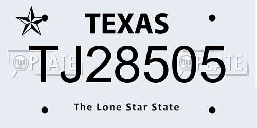 TJ28505 Texas License Plate