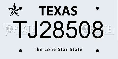 TJ28508 Texas License Plate