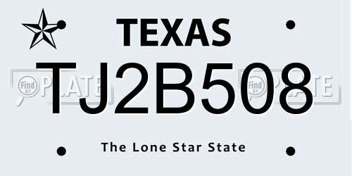 TJ2B508 Texas License Plate