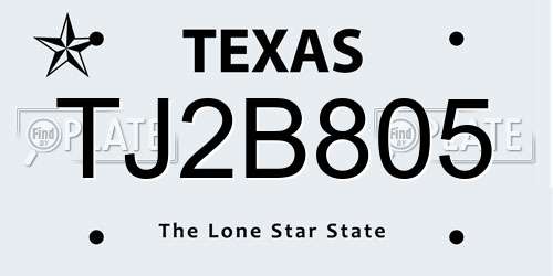 TJ2B805 Texas License Plate