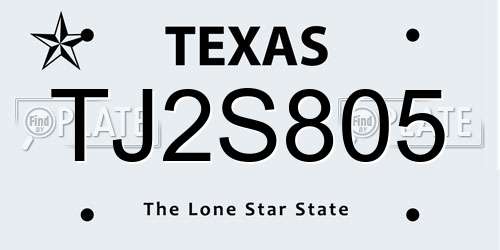 TJ2S805 Texas License Plate