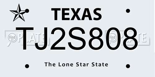 TJ2S808 Texas License Plate
