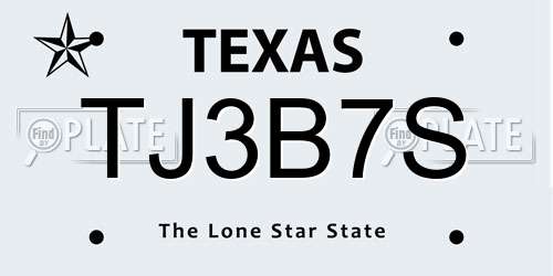 TJ3B7S Texas License Plate