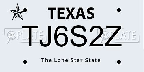 TJ6S2Z Texas License Plate