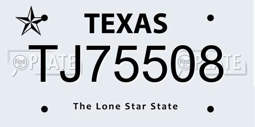 TJ75508 Texas License Plate