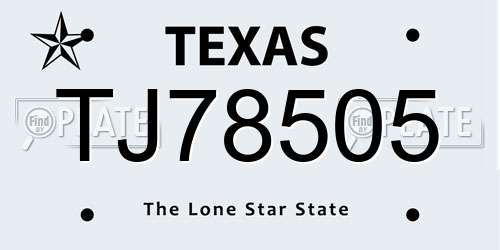 TJ78505 Texas License Plate