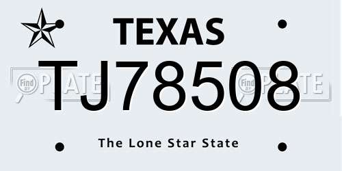 TJ78508 Texas License Plate