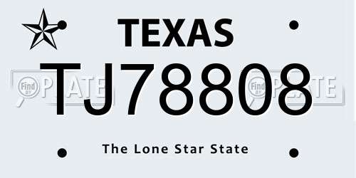 TJ78808 Texas License Plate