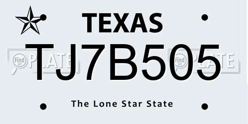 TJ7B505 Texas License Plate