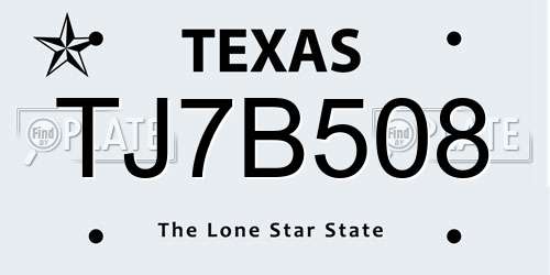 TJ7B508 Texas License Plate