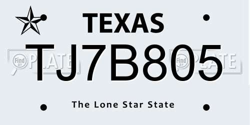 TJ7B805 Texas License Plate
