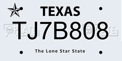 TJ7B808 Texas License Plate