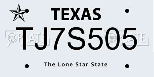 TJ7S505 Texas License Plate