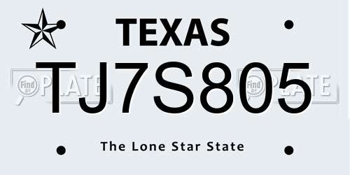 TJ7S805 Texas License Plate