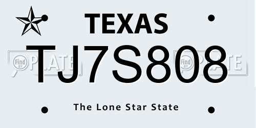 TJ7S808 Texas License Plate