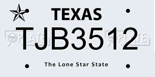 TJB3512 Texas License Plate