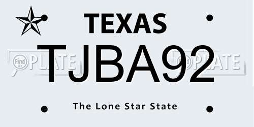 TJBA92 Texas License Plate
