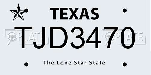 TJD3470 Texas License Plate