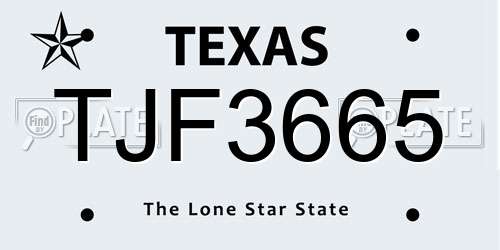 TJF3665 Texas License Plate