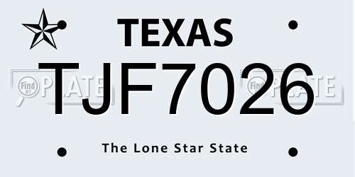 TJF7026 Texas License Plate