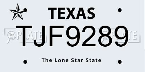 TJF9289 Texas License Plate