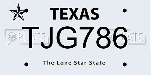 TJG786 Texas License Plate