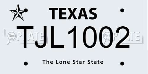 TJL1002 Texas License Plate
