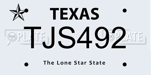 TJS492 Texas License Plate
