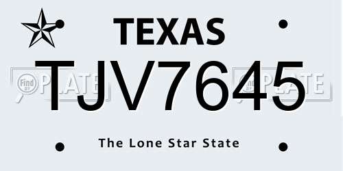 TJV7645 Texas License Plate
