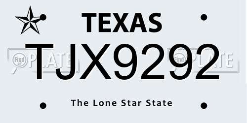 TJX9292 Texas License Plate