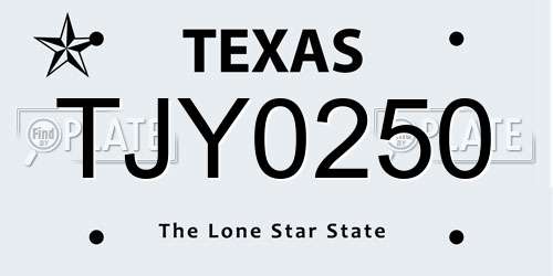 TJY0250 Texas License Plate